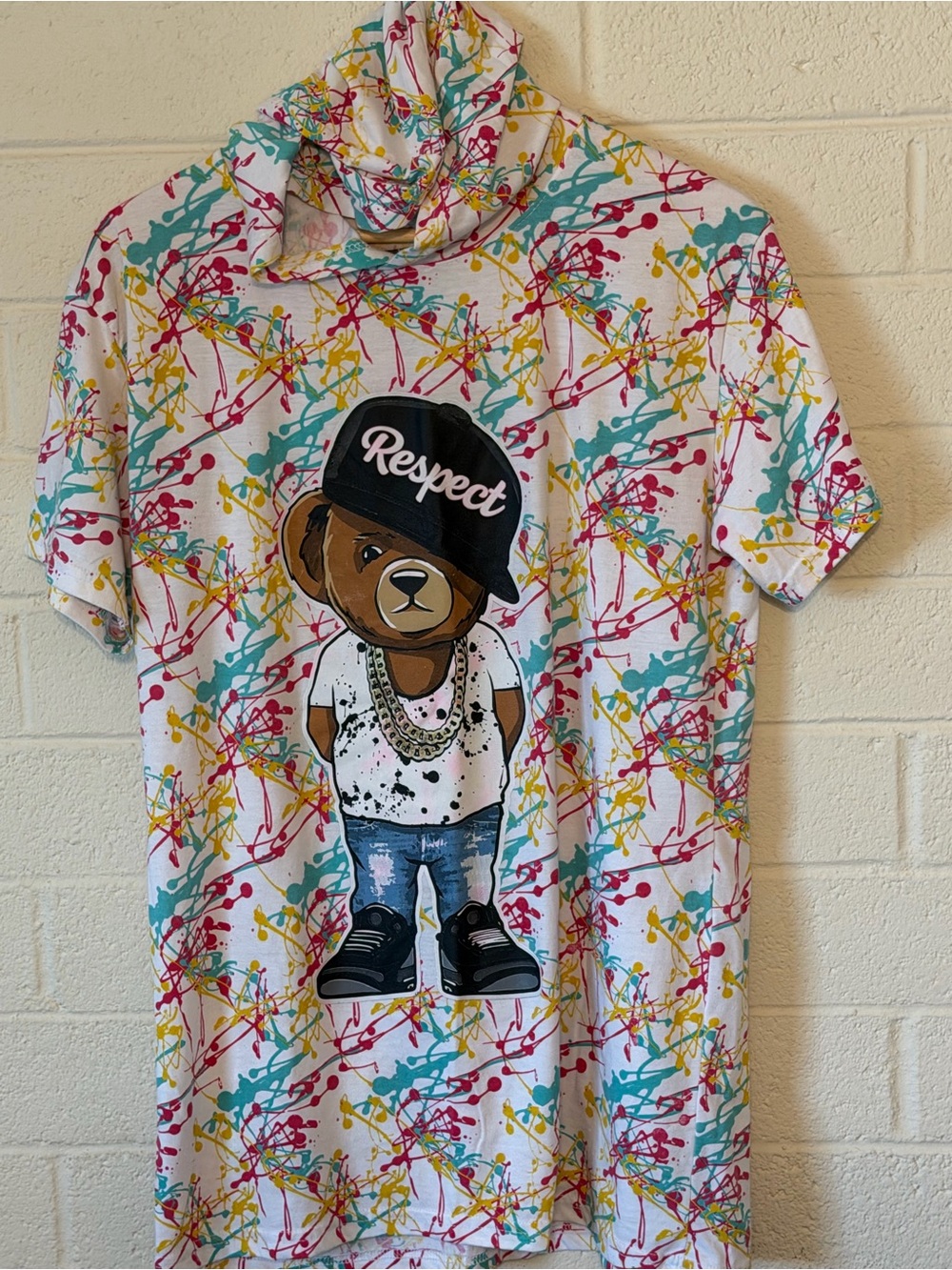 Respect Teddy Bear short-sleeve hoodie
